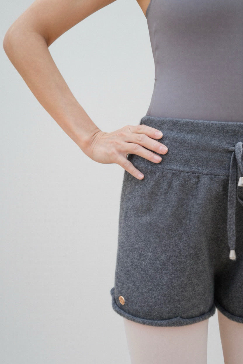 100% cashmere, cashmere shorts, warmup shorts, cashmere knit